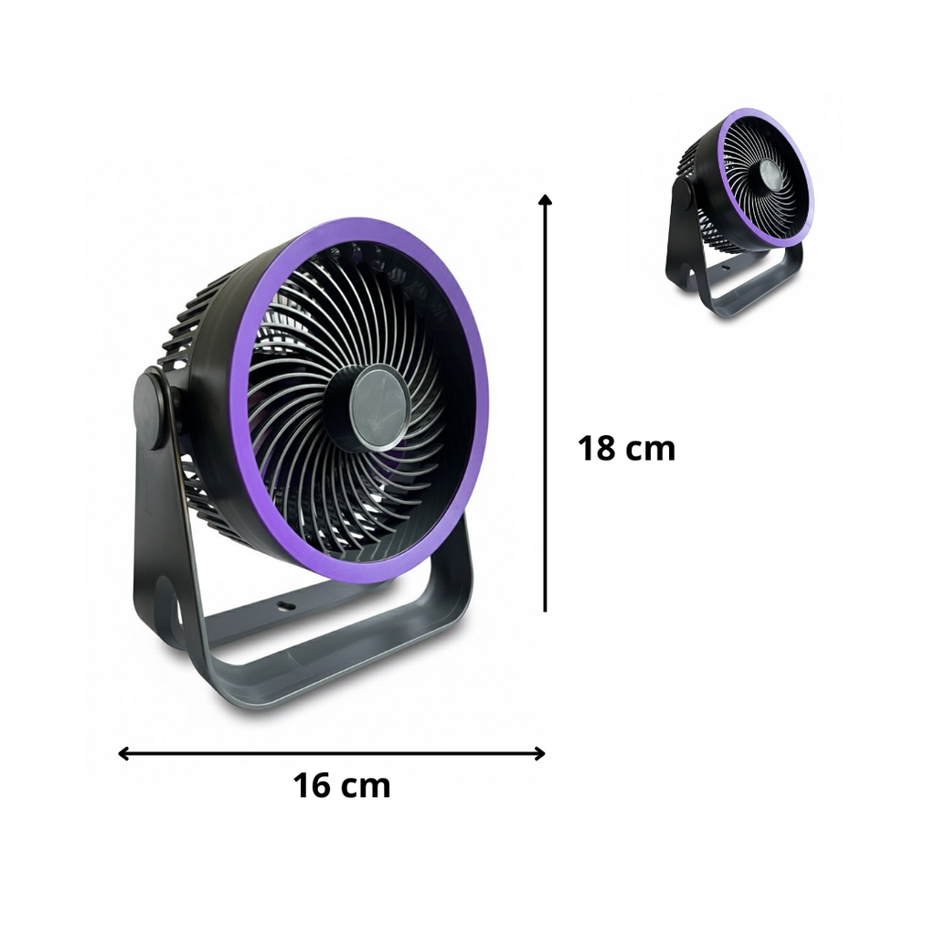 Ventilador de Mesa portátil 4 niveles con carga USB,Luz interna y movimiento 360°