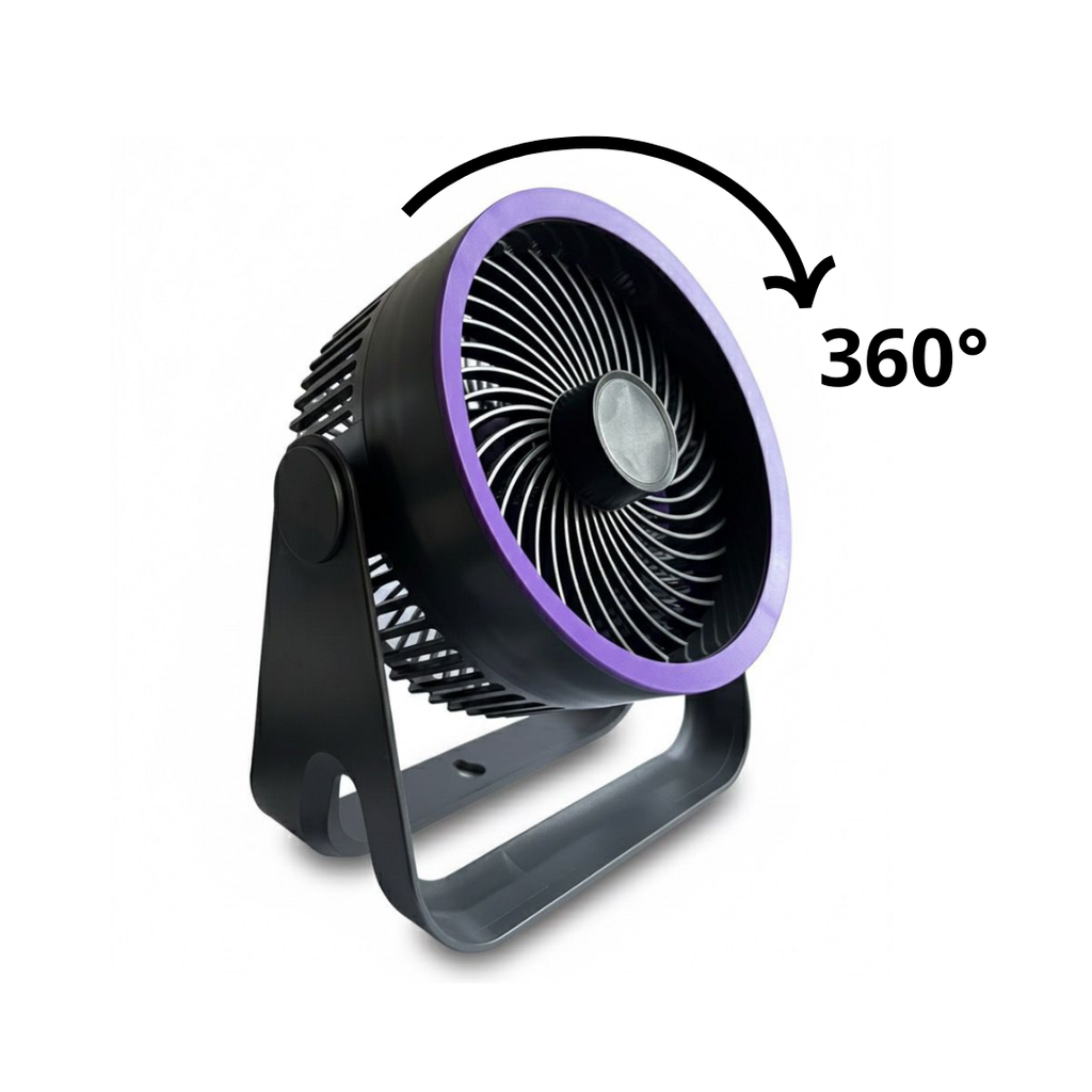 Ventilador de Mesa portátil 4 niveles con carga USB,Luz interna y movimiento 360°